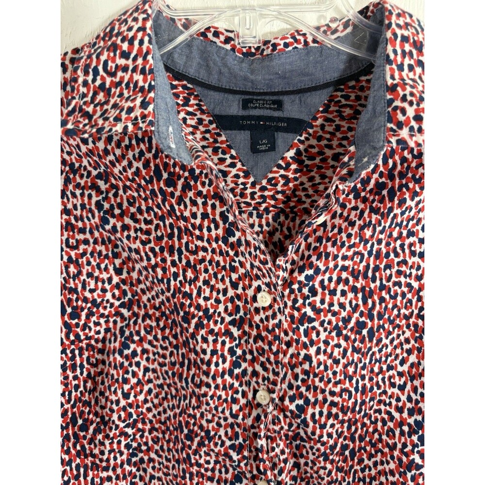 Tommy Hilfiger Red, Navy & White Printed Button-Up Blouse